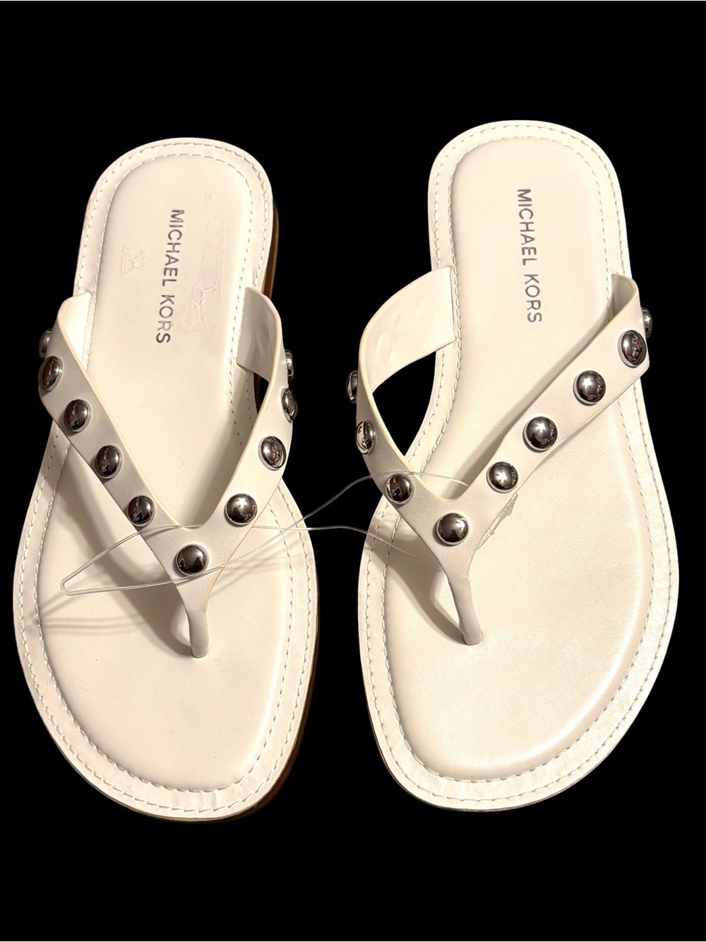 NWT•Michael Kors White Silver Studded Thong Sandals